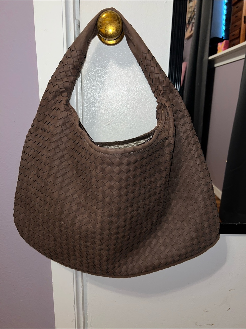 Woven Hobo Shoulder Bag - Brown